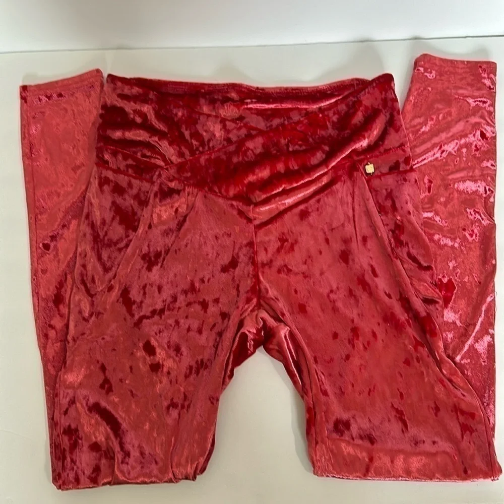 Fabletics Crushed Velour Crossover legging in strawberry red medium/8 short